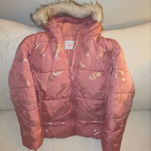 Girls Foil Unicorn Puffer Jacket